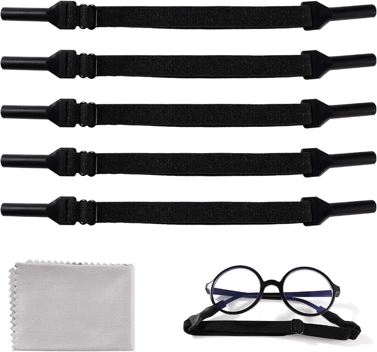 Sport, Verstelbare Brilband, Geen Staart Anti Slip Brillen Bandjes, Sportbrilband, met Brillenpoetsdoekje, voor Zonnebrillen, Leesbrillen, Stijl voor Basketbal