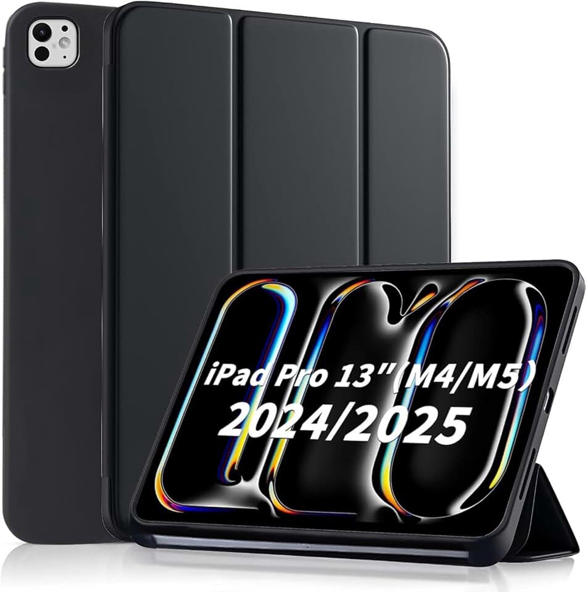 Compatibel met iPad Pro 13 inch M5 / M4 (2025/2024) - beschermhoes met zachte TPU achterkant en auto slapen/waak- zwart