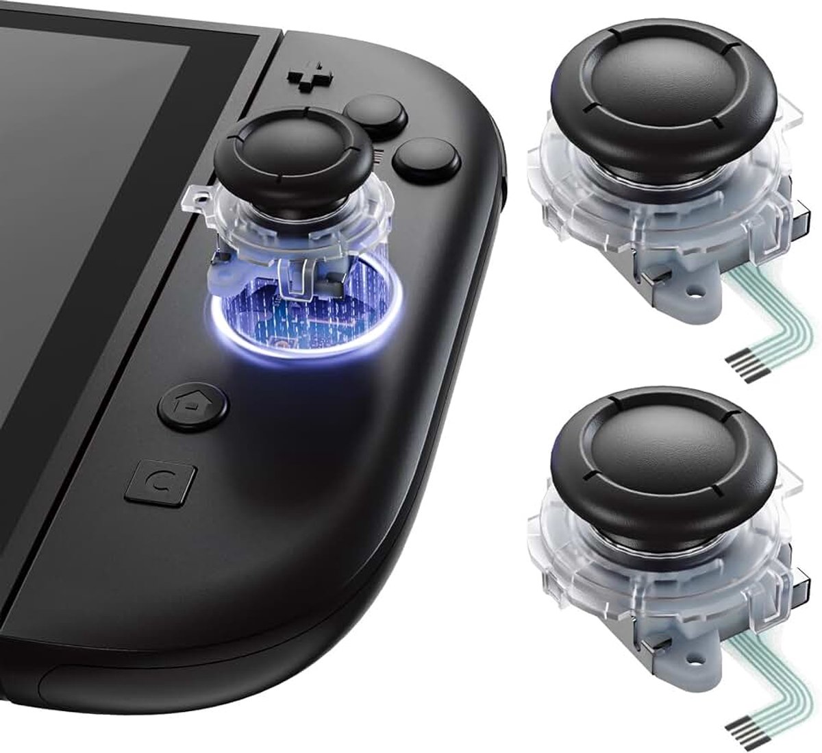 EXtremeRate Vervangende 3D Joystick voor Nintendo Switch 2 JoyCon, Linker en Rechter Analoge Stick Thumbsticks met Reparatiegereedschap voor JoyCon 2, Meerkleurige - Transparant