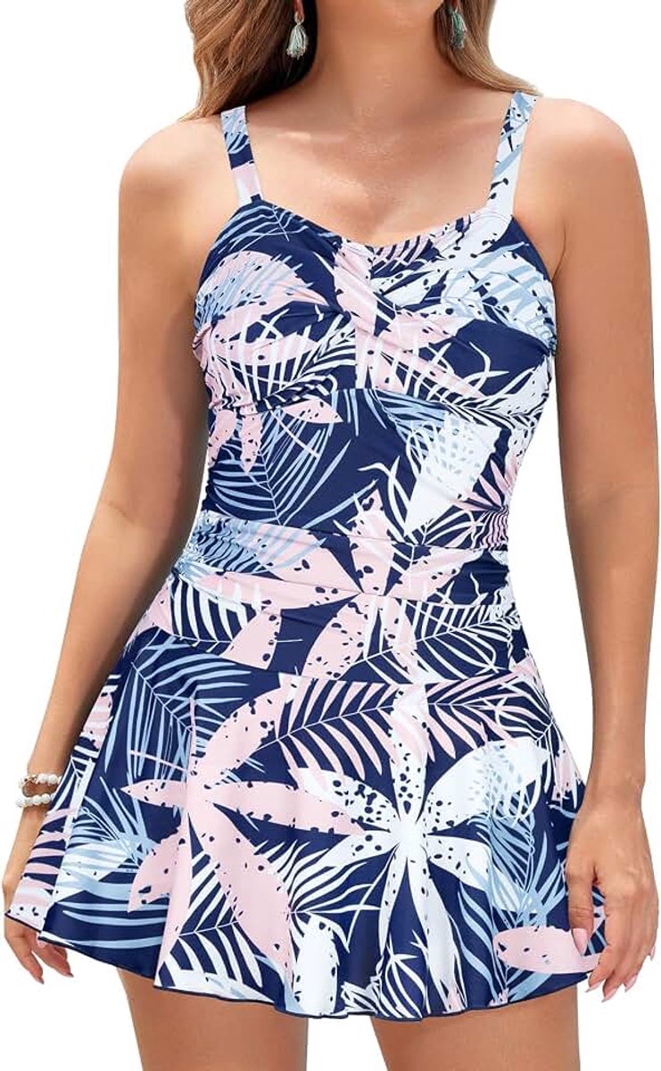 Dames Zwemkleding Uit één Stuk Tummy Control-badmode Effen Zwart Cover-up Badpak Sexy Push-up Zwemjurk Met Korte Broek