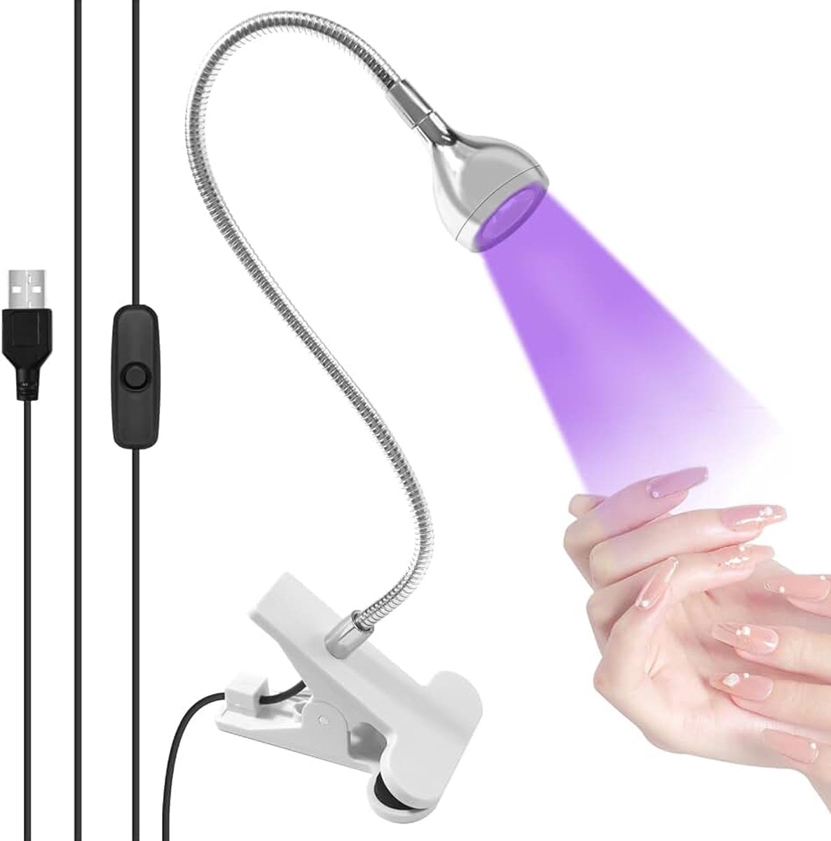 3 W uv-lamp voor gelnagels, nagellamp, mini-uv-lamp voor beginners, salon, doe-het-zelvers (zilver)