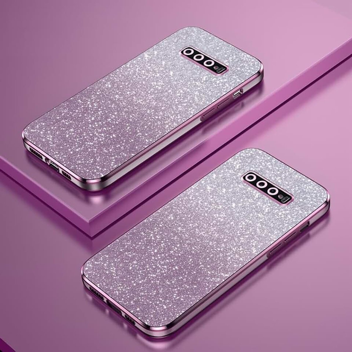 Hoesje met kleurverloop en glitters gegalvaniseerde rand, compatibel met Samsung Galaxy S10 Plus, TPU slank schokbestendig telefoonhoesje