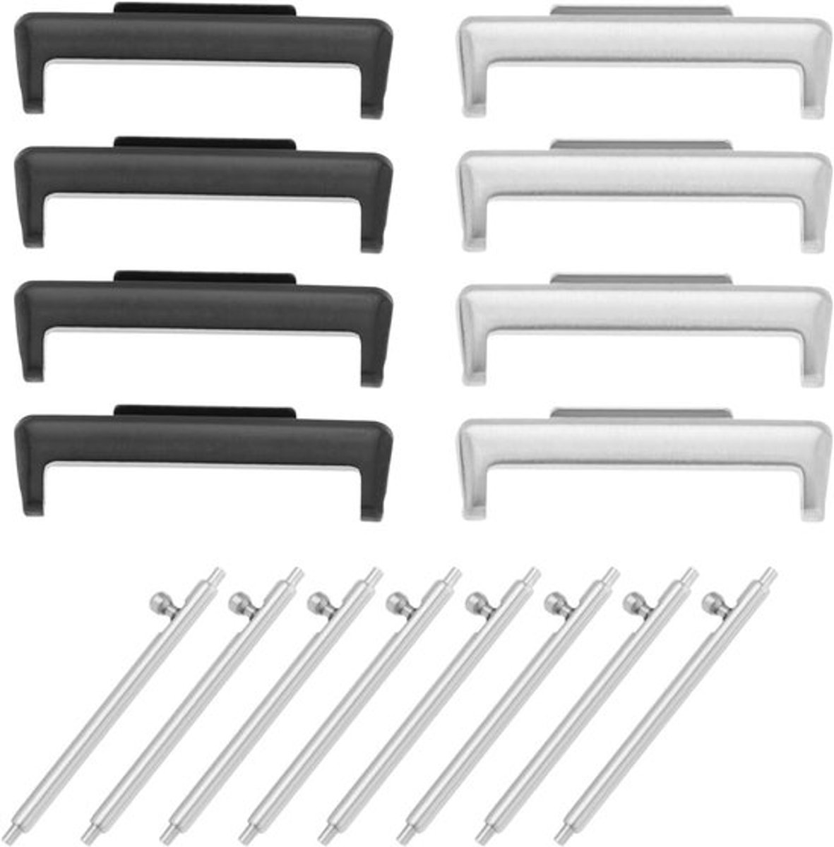 - Horlogeband Connector Set - 20mm Bandbreedte - Release Veerstaafjes - Smartwatch Accessoires - Geschikt voor Huawei Watch Fit 2 - Zwart en Zilver - 8 stuks.