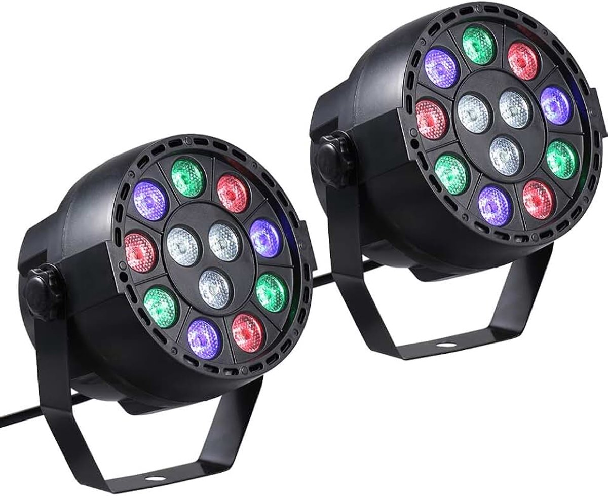 AC 90-240V 12 LEDs Par Lights 8 kanaals RGBW kleurenmengpodiumverlichting met DMX strobe & Sound Active Mode voor Disco Party Christmas Wall Wash (2 stuks)