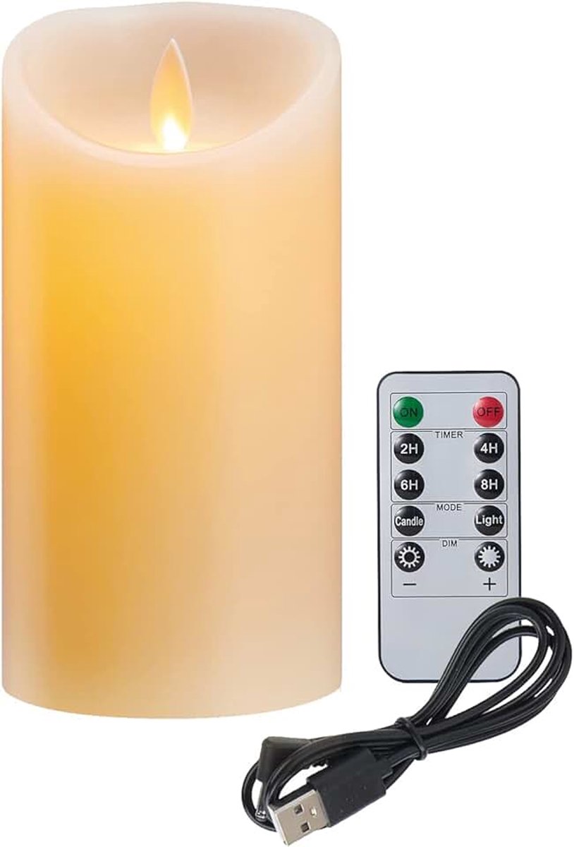 LED Kaarsen - met Afstandsbediening, USB & Timer | Realistische Vlam | Gezelligheid voor Kerstmis, Halloween, Verjaardagen | Windbestendig Binnenshuis - 7,5x12,5 cm