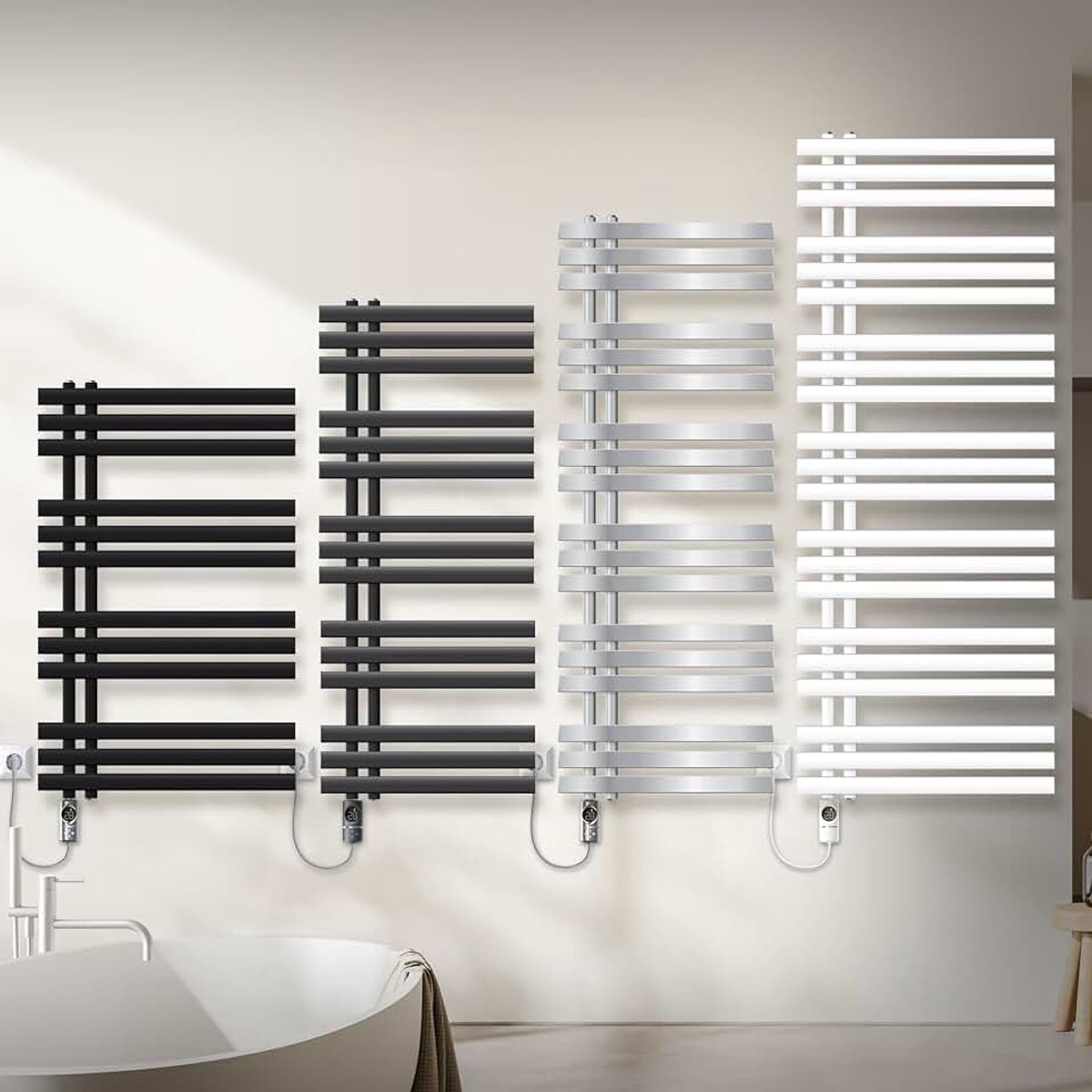 Elektrische radiator Iron EM 600x1600 mm antraciet + 900W verwarmingselement met digitaal thermostaat scherm handdoekwarmer met geïntegreerd verwarming paneel design radiator voor de badkamer