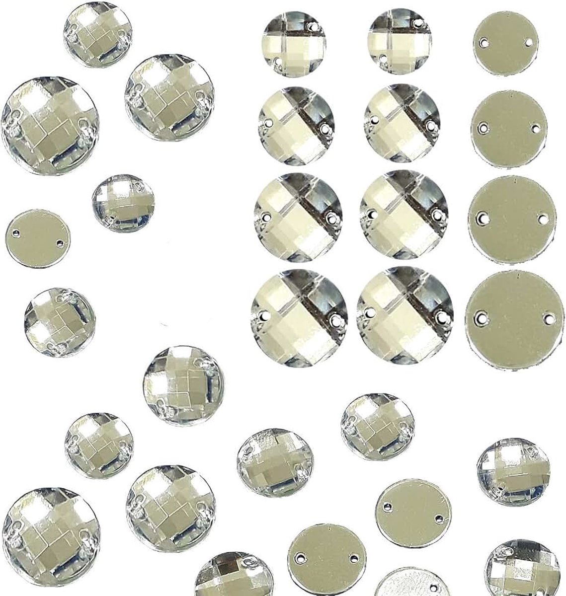 Strassteentjes om op te naaien, glitterstenen om aan te naaien, ronde set, kristal acrylstenen, kristal platte achterkant voor kledingstuk, knutselen, kleding en tas, decoratie (12 mm, 100 stuks)