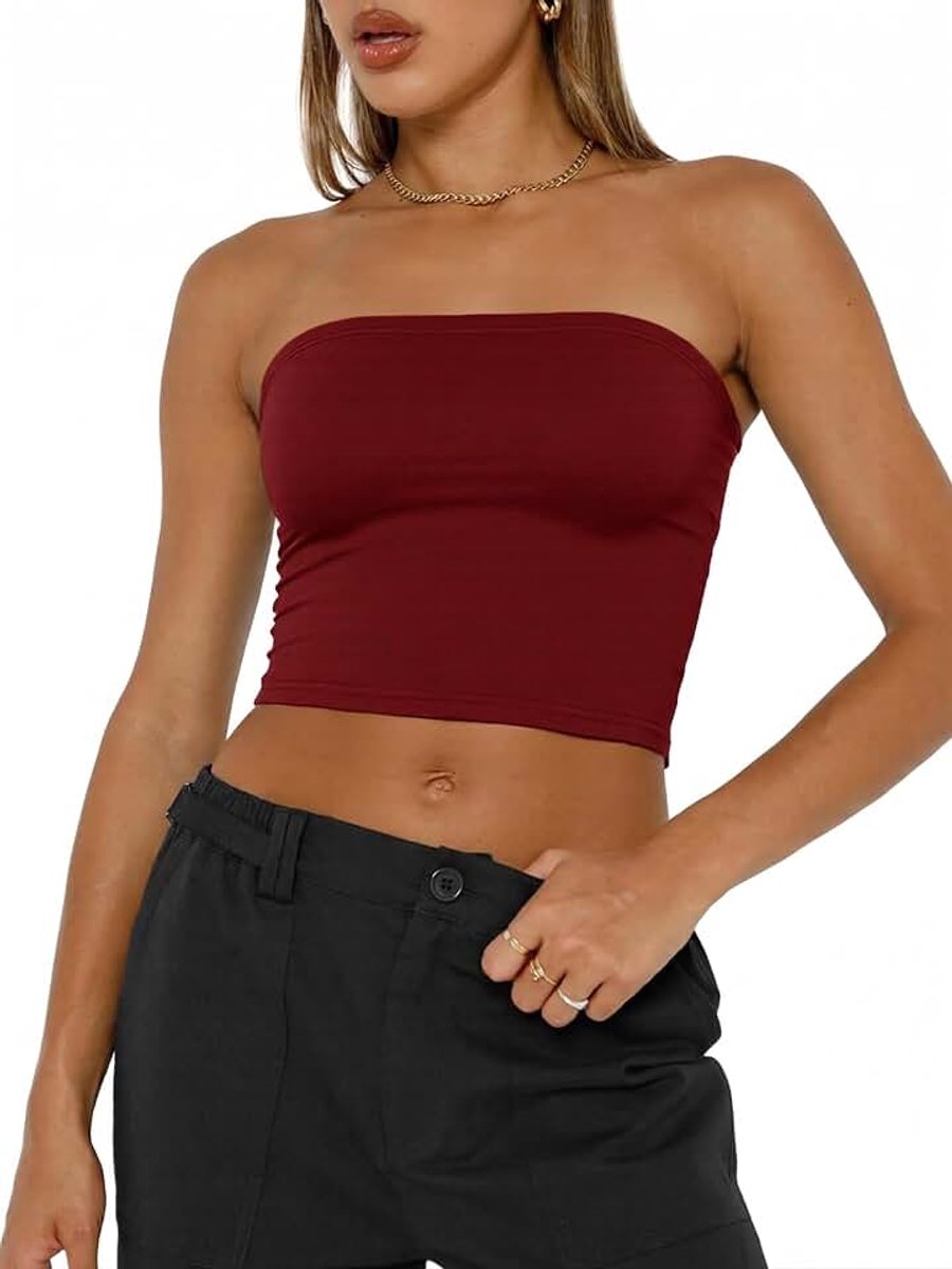 Bell Y2K Slim Fit Crop Top voor dames, schoudervrij, mouwloos, bandeau-top