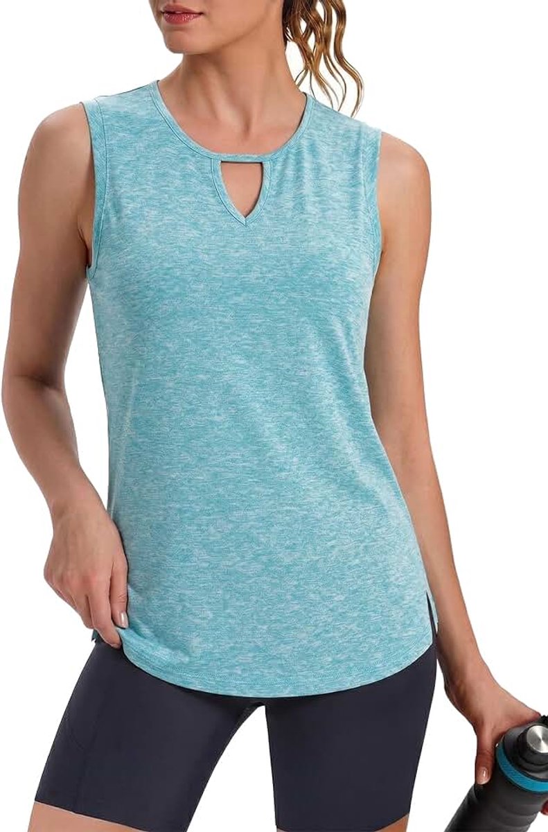 Sporttop voor dames, tanktop, zomer, mouwloos sportshirt, fitnesstop, loopshirt, wandelshirt, ademend, yoga-shirt met mesh-inzetstuk, sneldrogend, S-XXL