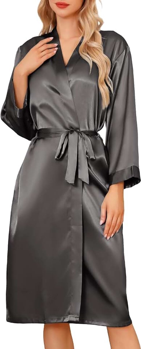 Satijnen ochtendjassen voor dames, lange kimono, ochtendgewaden, bruids-zachte nachtkleding met V-hals, voor bruiloft of feest