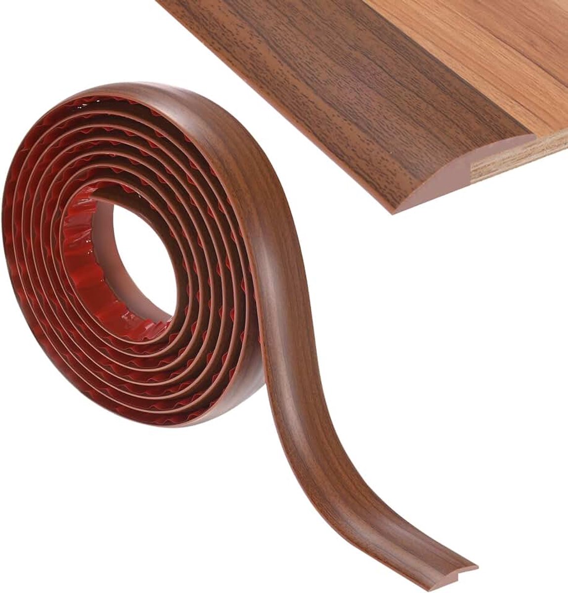 Vloerovergangsstrip, zelfklevend, PVC-overgangsstrips van pvc, geschikt voor deur/tegels/vloeren, hoogtes binnen 5 mm, tapijtrand sierlijst [teak]