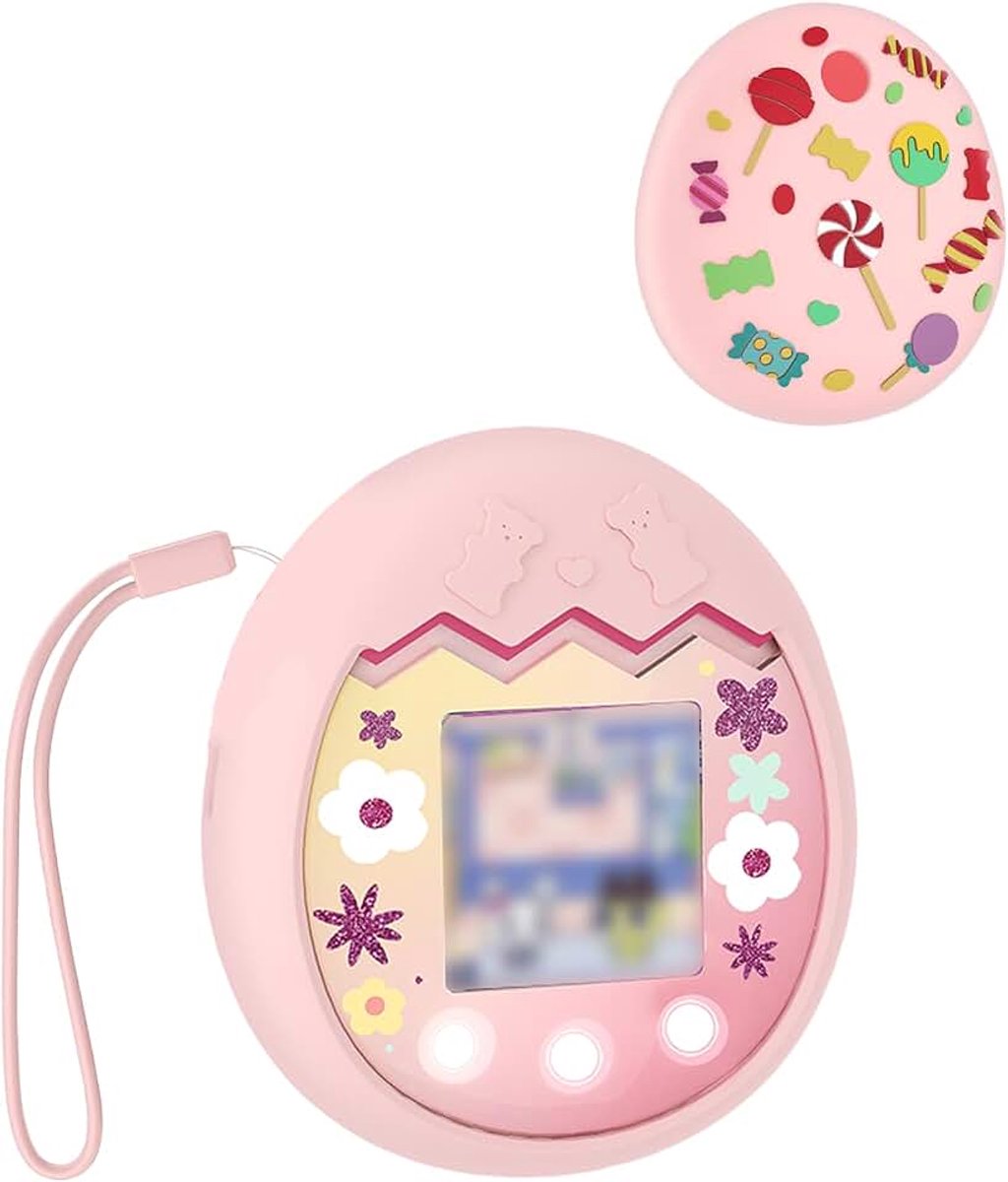 Pix Beschermhoes voor Tamagotchi Pix - Zachte hoes met valbestendig en schokbestendig - Met koord - Elektronische accessoires voor huisdieren (roze)