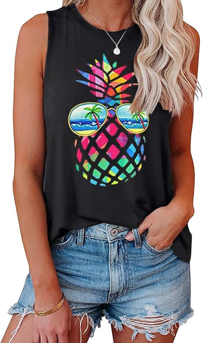 Tanktop voor dames, zomertop, ronde hals, print, mouwloos T-shirt, losse pasvorm