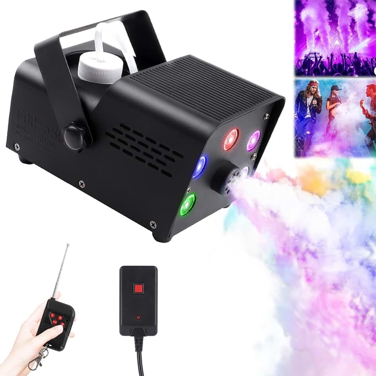 500W Mini Fog Rookmachine met 5 LED Licht, RGB Effect Nebelmachine met Draadloze Afstandsbediening voor DJ Party Huwelijksfeesten Podiumoptredens en Halloween Kerstmis