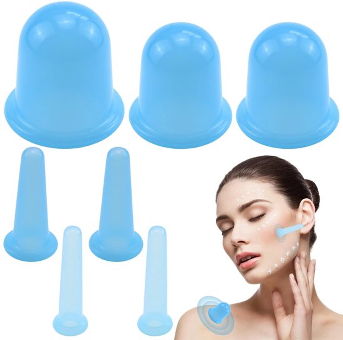 Cuppingglazen - Cupping siliconen set - Voor lichaam en gezicht - Blauw - Cupping therapie - Tegen cellulitis en rimpels - Geschikt voor ...