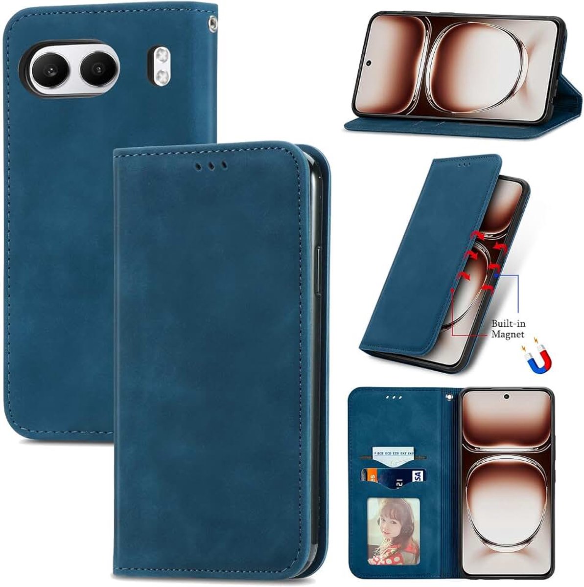 Case voor Oneplus Nord 4 hoesje, Premium Lederen Flip Wallet Case met Kaartenvakken en Horizontale Standfunctie Magneet Coque Cover Beschermhoesje voor Oneplus Nord 4 5G, Blauwgroen