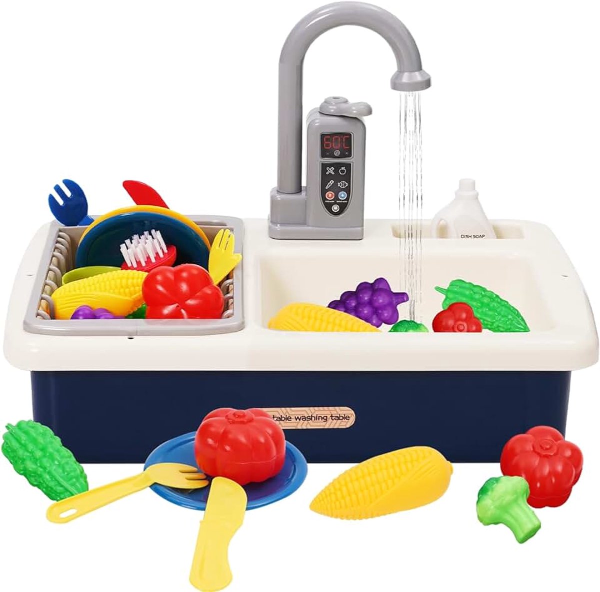 Speelgootsteen voor kinderen, keukenspoelbak, speelgoedset met watercircuit, elektrische kraan, rollenspel, kinderwastafel, speelgoedaccessoires, keuken, rollenspel voor kinderen vanaf 3 jaar
