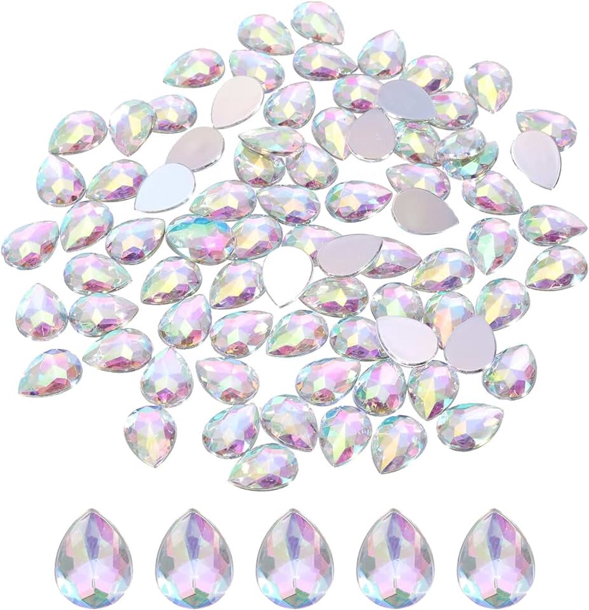 Strassteentjes met platte onderkant, glitterstenen om te knutselen, druppelvormige acrylkristallen, voor kleding, schoenen, doe-het-zelfgeschenken, 10 x 14 mm, meerkleurig, 100 stuks