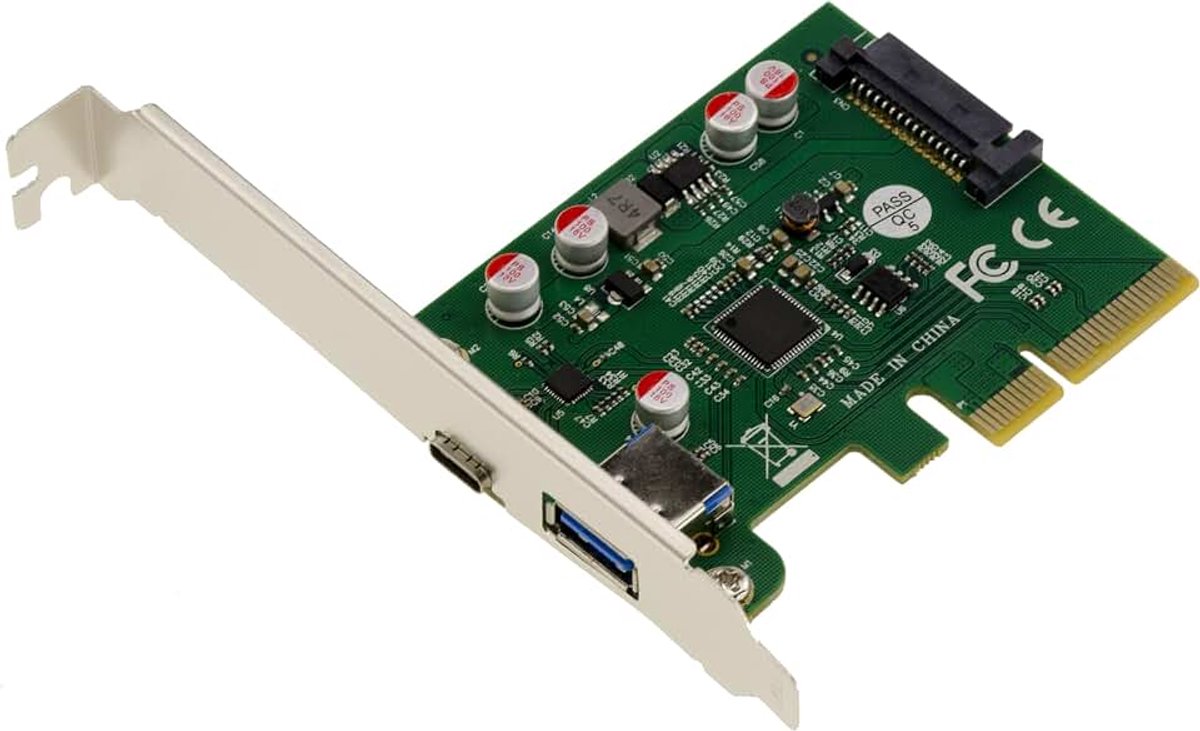 Express PCIe naar USB 3.1 10GB-controllerkaart 2 externe poorten: 1x type A + 1x type C met ASM1142-chipset