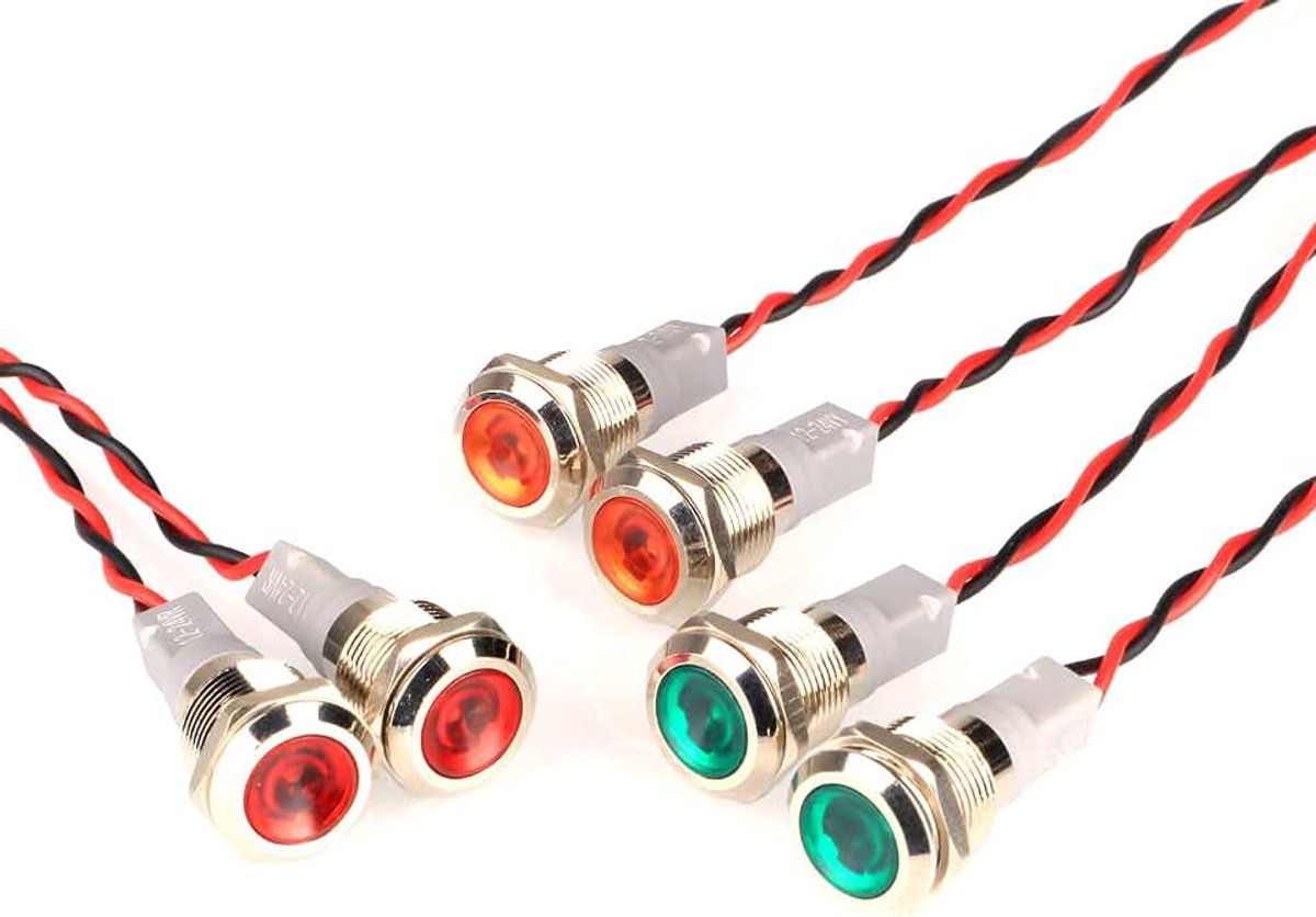 6 stks 220V-230V AC 12mm LED-paneel Pilot Dash Waarschuwingslampje Indicatielampje Lamp Pilot Dash Lampen Directionele (Rood/Geel/Groen)