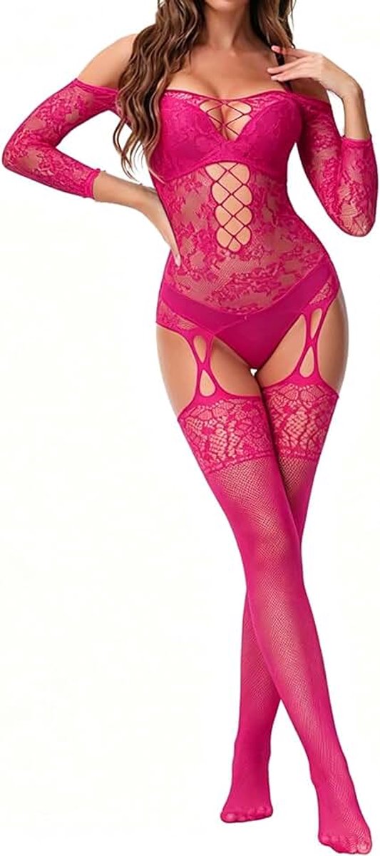 Vrouwen Sexy Bodysuit Visnet Bodystocking Een Stuk Badydoll Nachtkleding
