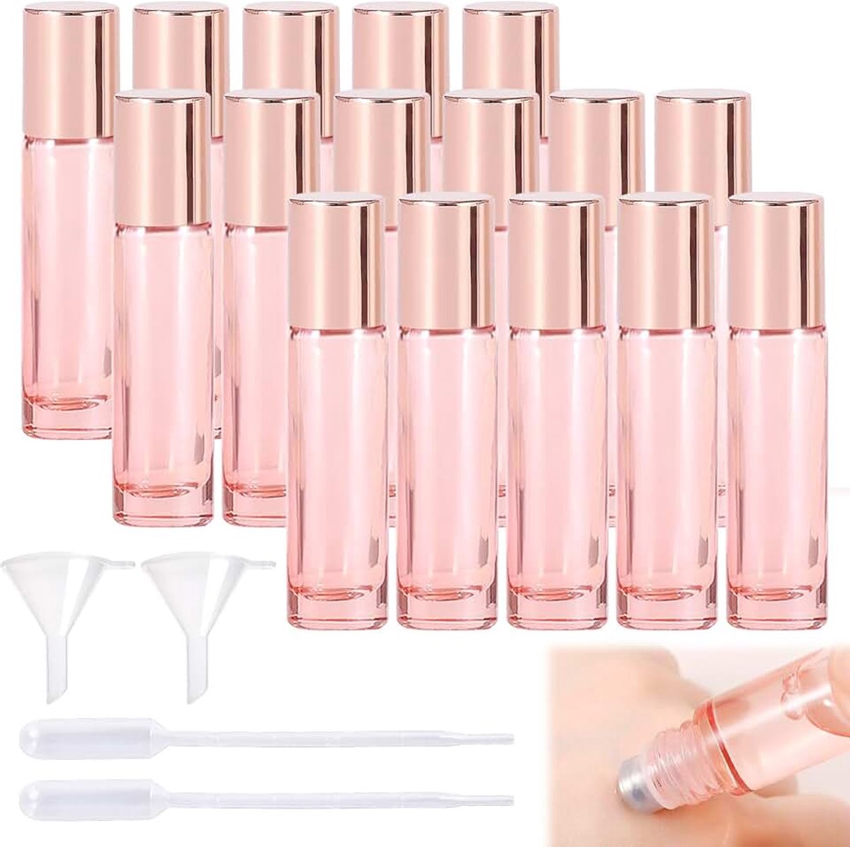Roll-on flessen voor etherische oliën, 16 stuks, leeg 10 ml, roestvrijstalen rollerballen, navulbaar, multicolor glazen flessen voor aromatherapie, parfum