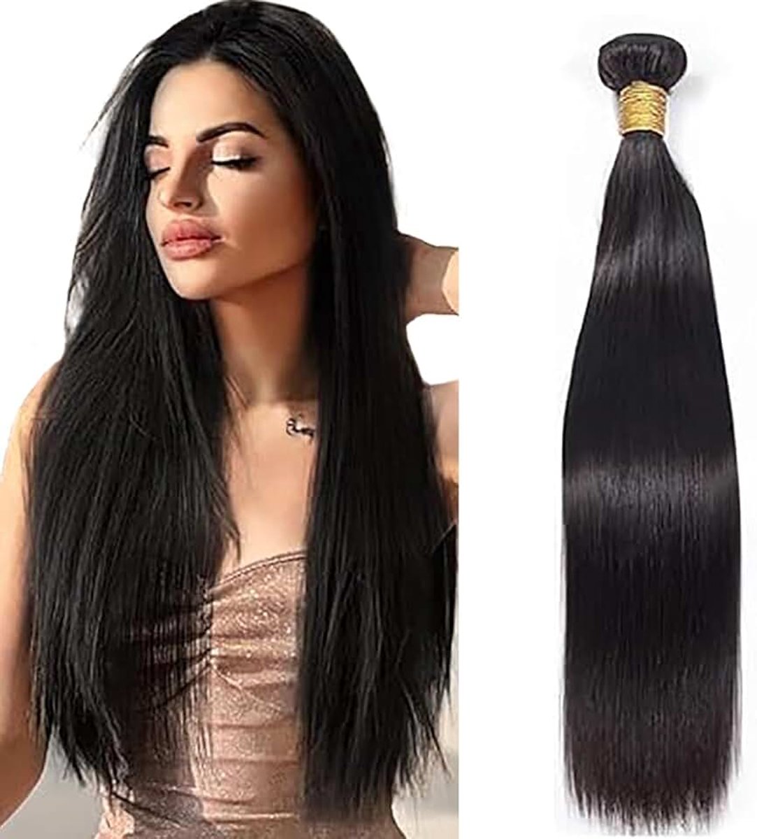 Straight Human Hair Bundles Single Extensions Machine Double Wefts Unprocessed Remy Weave #1B Black Color for Woman 32 Inch