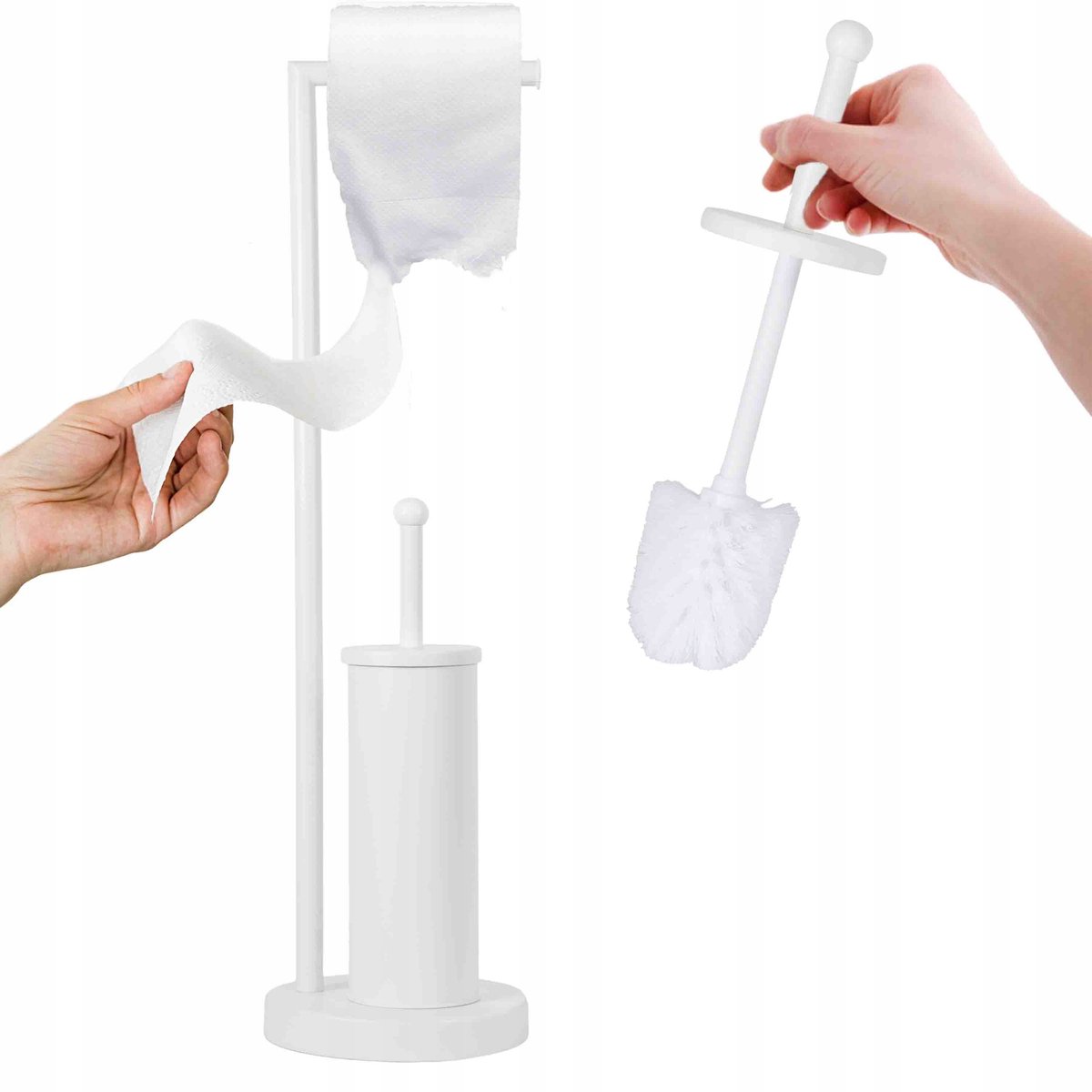 Wit Staand Toiletrolhouder met Borstel - Stijlvol & Praktisch