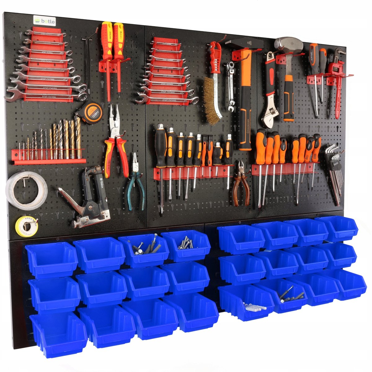 Werkbank Gereedschapswand 120x90cm met 24 Blauwe Bakjes
