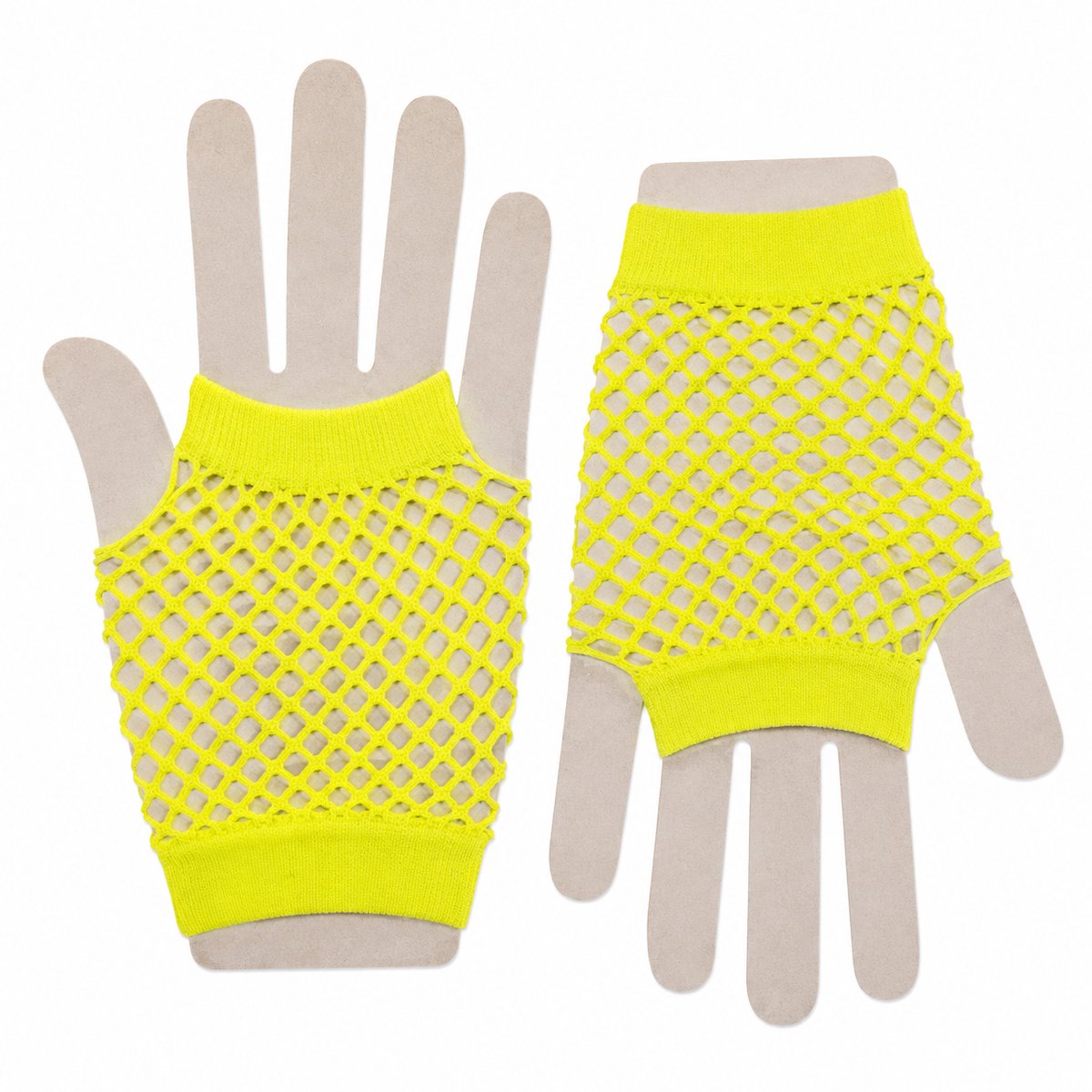 Neon Gele Visnet Handschoenen - 1 Paar - Vingerloze Handschoenen - Carnaval - Festival - Themafeest Accessoire