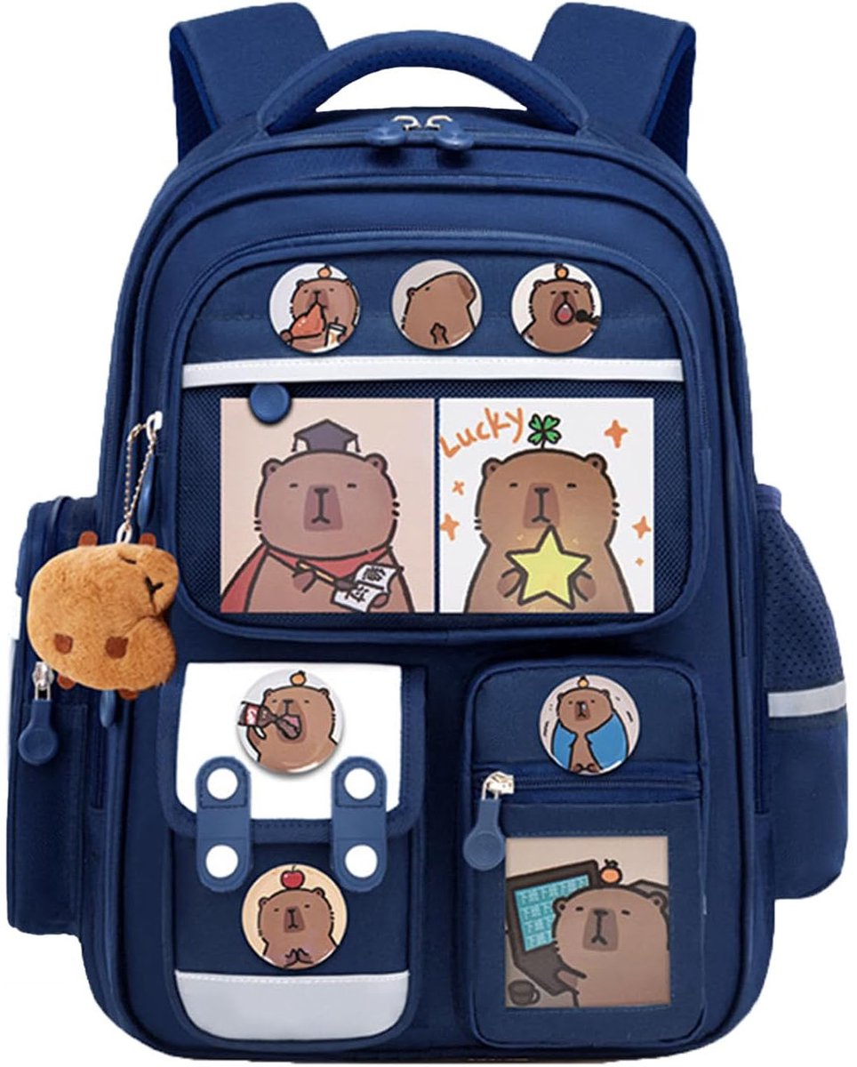 Leuke meisjesrugzak – Schoolrugzak – Cartoonstijl – Schooltas – waterdicht - Inclusief hanger en badge - Hoogte 38 cm – Geschikt voor kinderen kleiner dan 130 cm – Koningsblauw