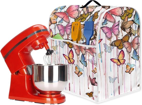 Mixerhoes met Zakken - Keukenmachine Cover - Apparaat Beschermen - Wasbaar Polyester - 4.5-8 Kwart - Aquarel Vlinders — afbeelding 5