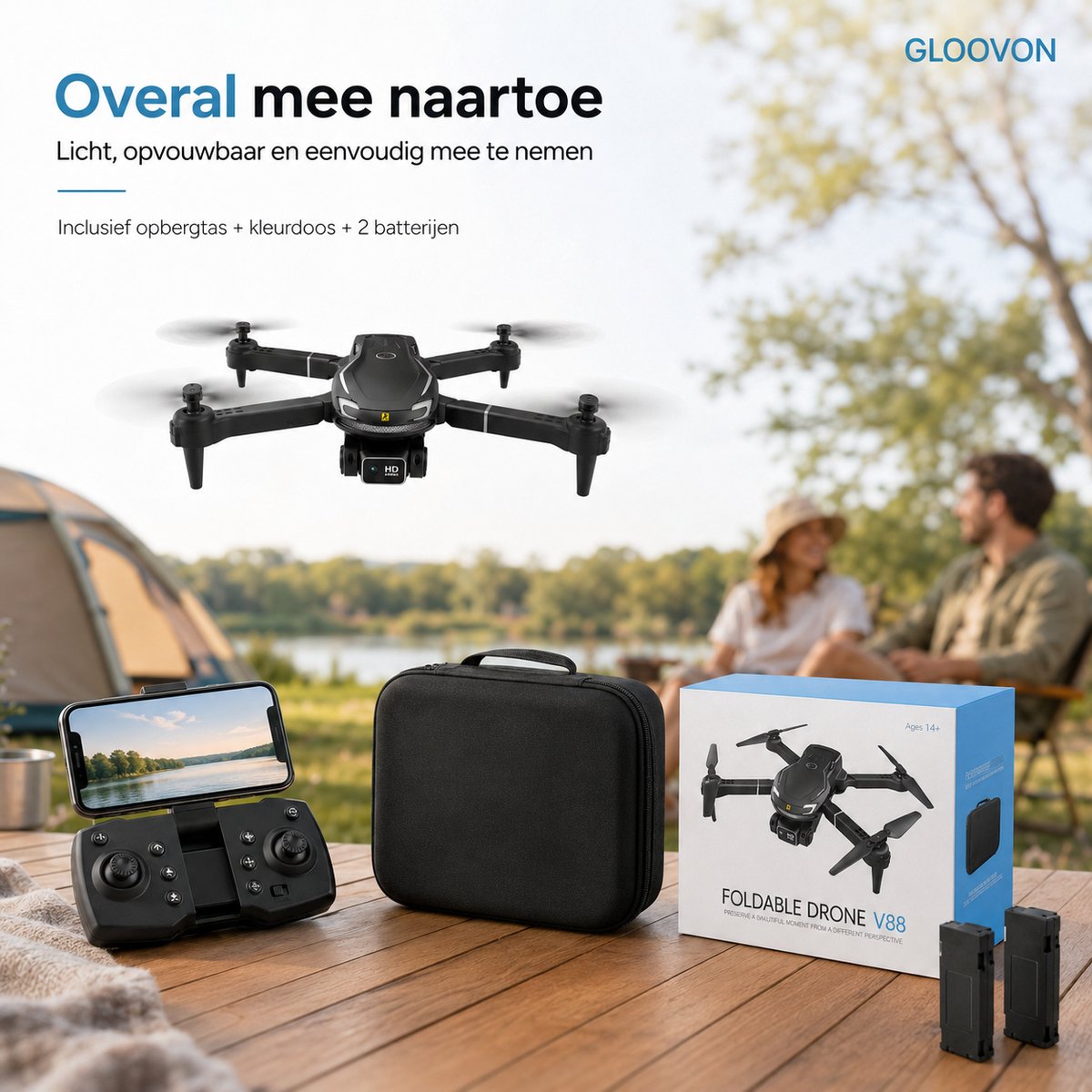 Gloovon® Opvouwbare Drone met Camera - 8K Dual Camera - 2 Accu's - 40 Minuten Vliegtijd - Inclusief Luxe Opbergtas - Zwart thumbnail 5