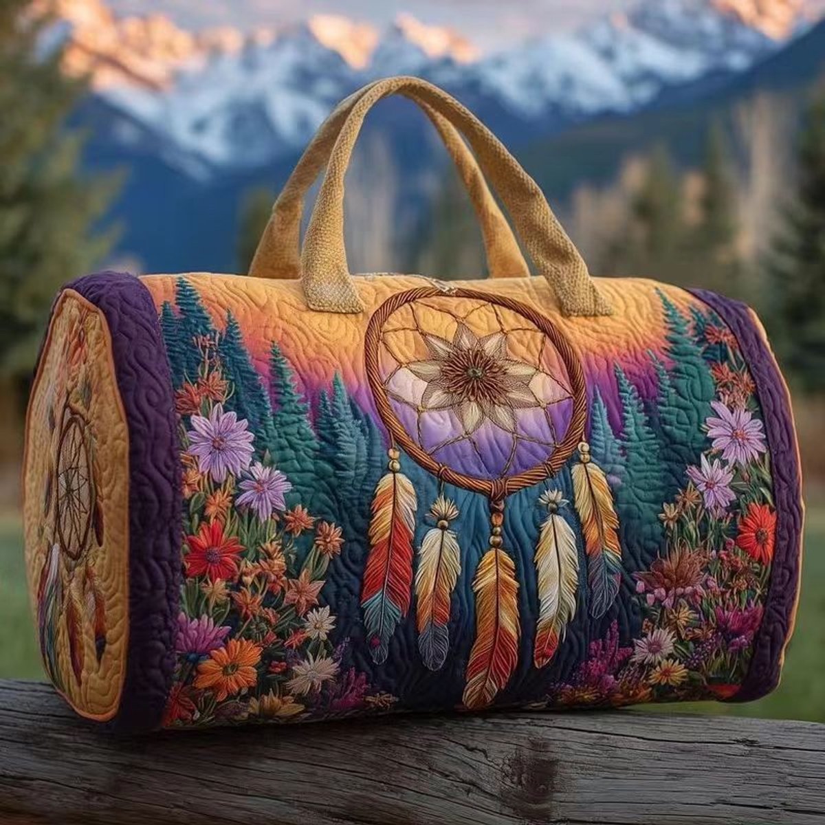 Textielen tas, retro bloemenprint in 3D-stijl, boho-stijl voor reizen en sport, meerkleurig, groot (18 x 9 x 9 inch)，89 modellen