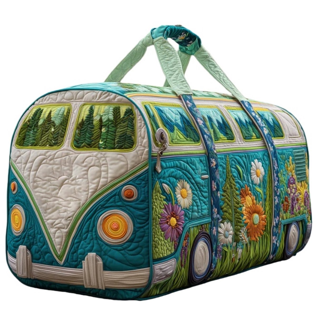 Textielen tas, retro bloemenprint in 3D-stijl, boho-stijl voor reizen en sport, meerkleurig, groot (18 x 9 x 9 inch)，Model 2021