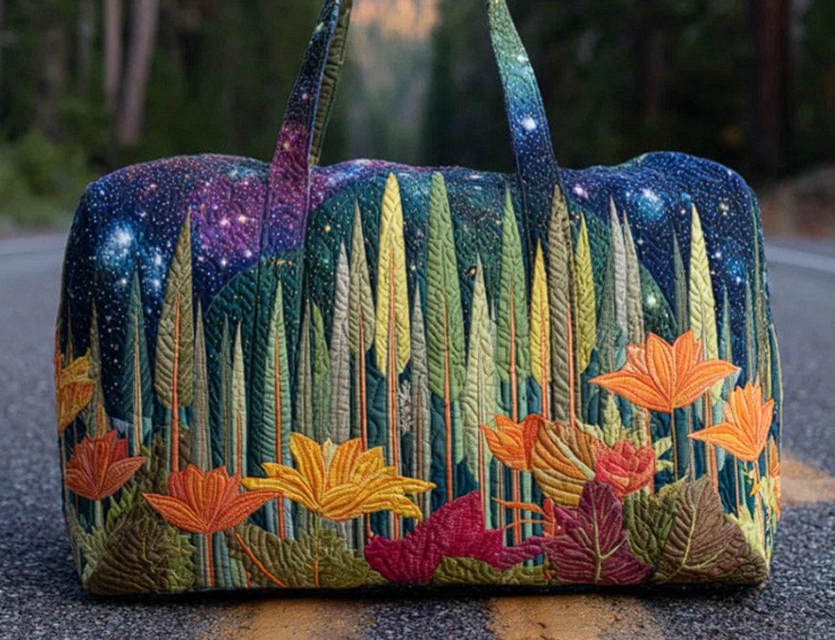 Textielen tas, retro bloemenprint in 3D-stijl, boho-stijl voor reizen en sport, meerkleurig, groot (18 x 9 x 9 inch)，180 modellen