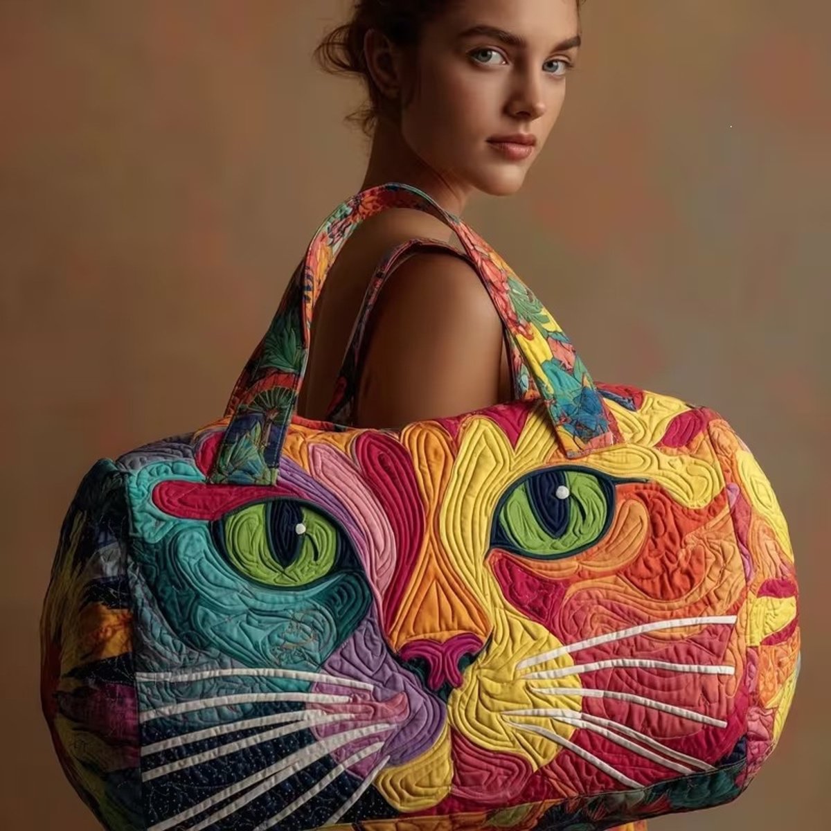 Textielen tas, retro bloemenprint in 3D-stijl, boho-stijl voor reizen en sport, meerkleurig, groot (18 x 9 x 9 inch)，77 modellen