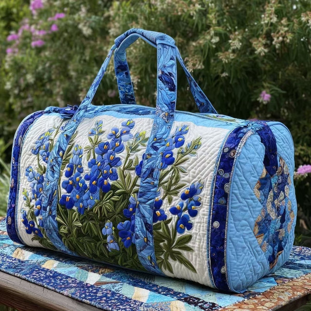 Textielen tas, retro bloemenprint in 3D-stijl, boho-stijl voor reizen en sport, meerkleurig, groot (18 x 9 x 9 inch)，model 91