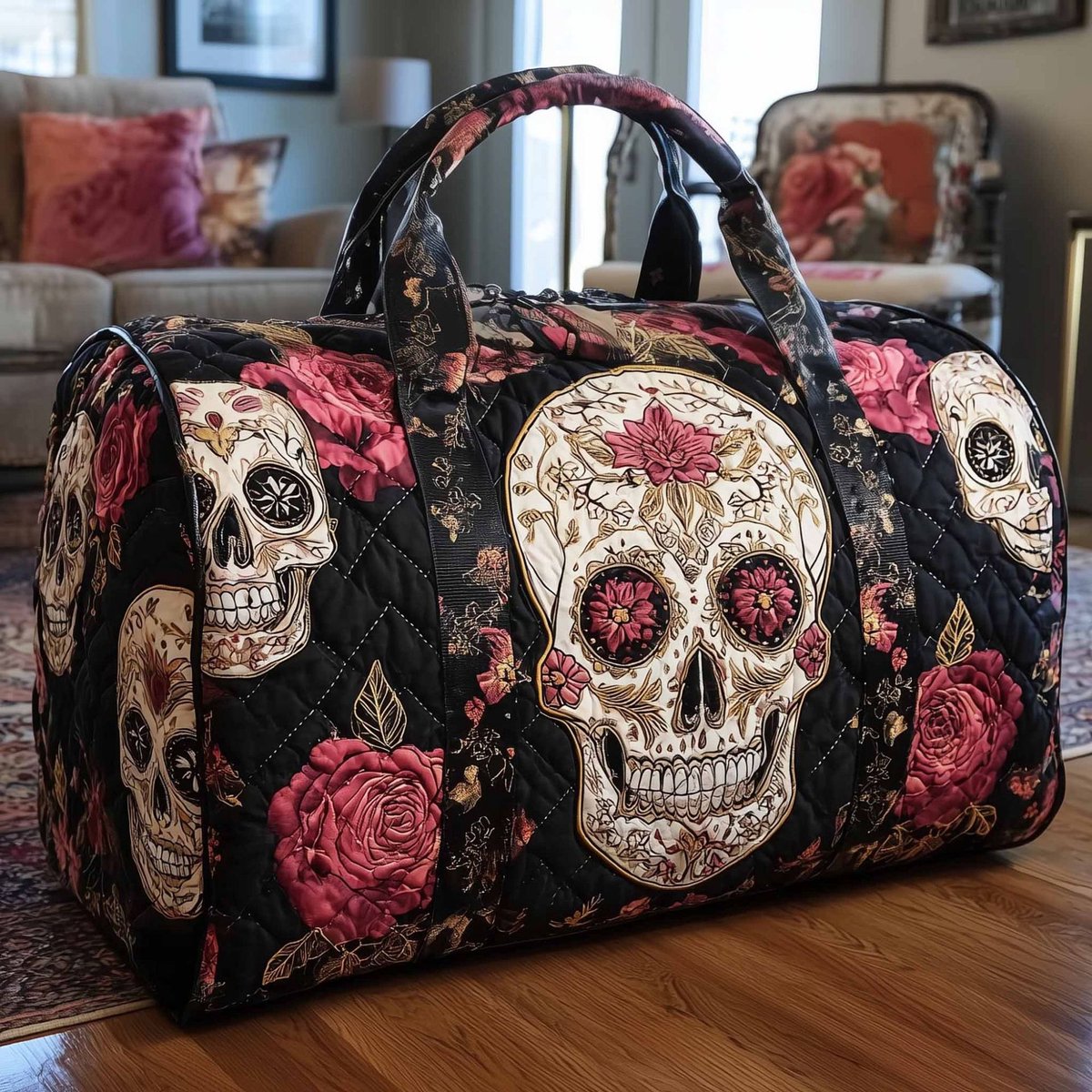 Textielen tas, retro bloemenprint in 3D-stijl, boho-stijl voor reizen en sport, meerkleurig, groot (18 x 9 x 9 inch)，61 modellen,Halloween decoratie - Halloween thema