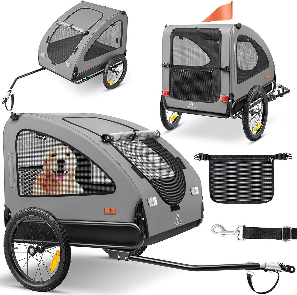 Hondenbuggy - Fietskar - Veilig Vervoer - Inklapbaar - 45kg - Grijs/Zwart
