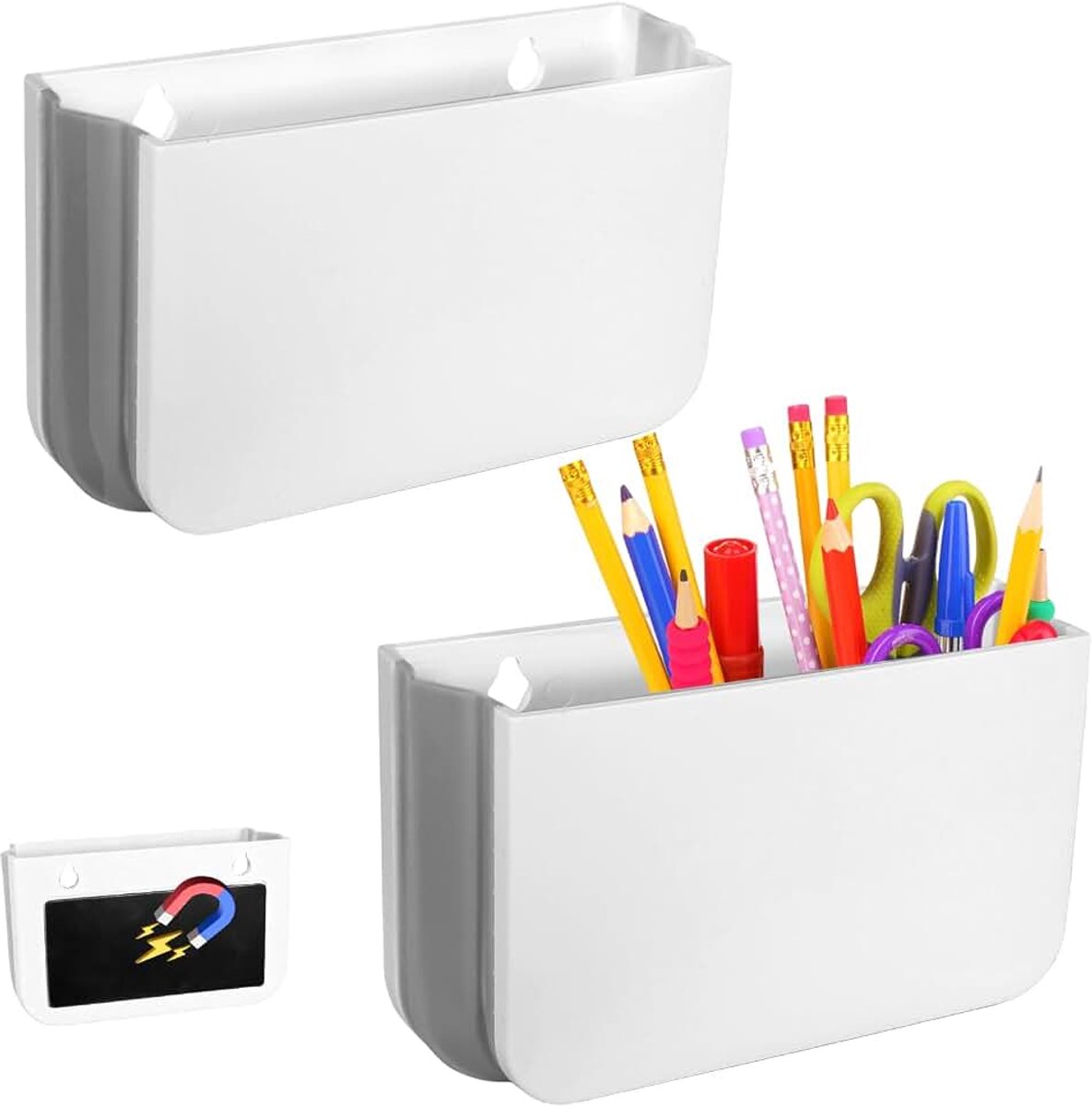 2 stuks magnetische pennenhouders, pennenhouders voor whiteboards, opvouwbare magnetische pennenhouder, accessoires voor whiteboards voors school, kantoor, koelkast en kast, wit