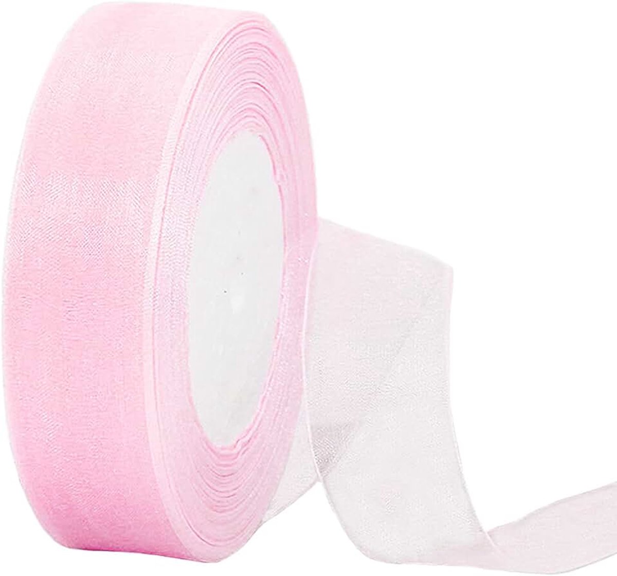 Baby Roze Organza Chiffon 25mm voor Geschenkverpakking, 45m Helder Chiffon Pastelroze Haar Lint, Verjaardagscadeau Wrap, Kerstmis, Bruiloft