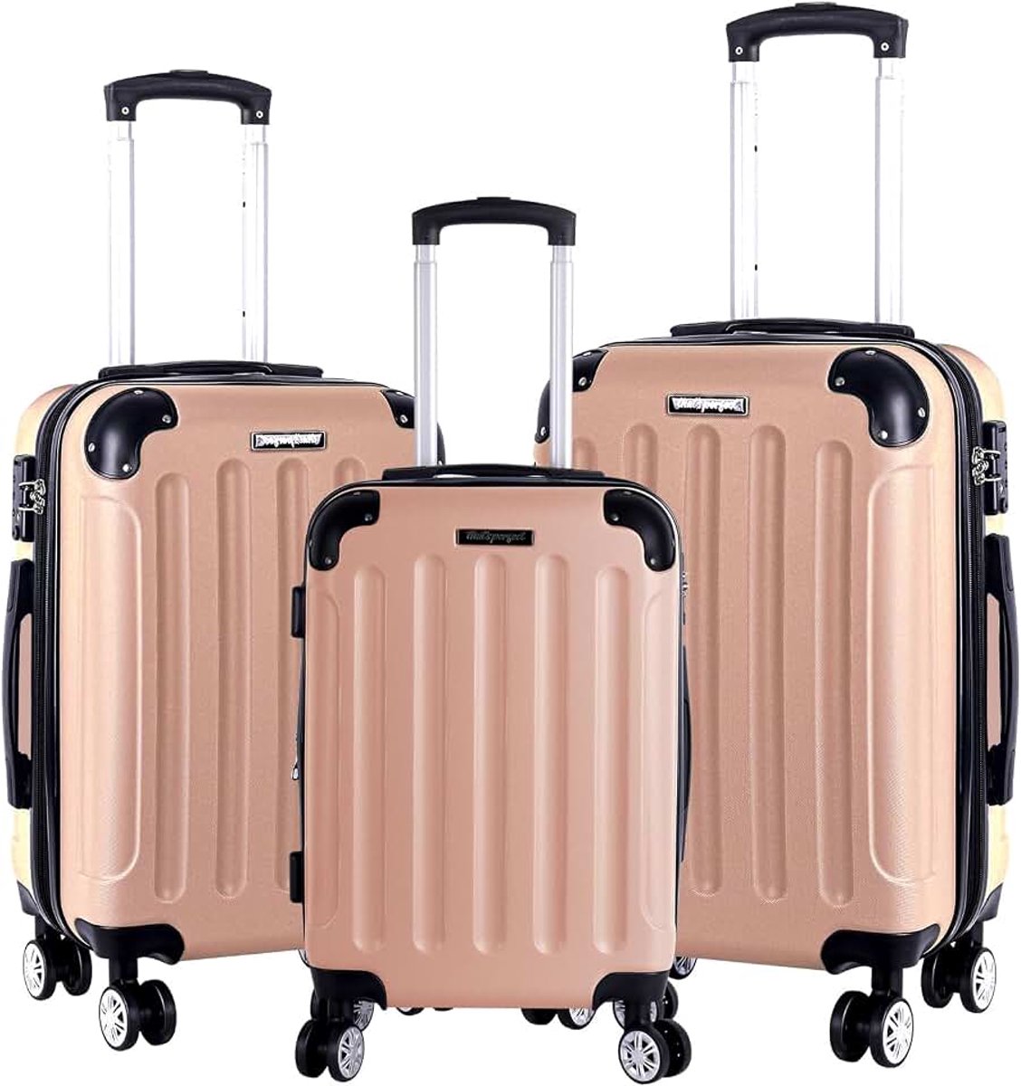 3-del. Kofferset - ABS-hardschalig, TSA-cijferslot, uitbreidbaar - in M, L, XL - Hoekbescherming, 360° draaibare stille dubbele wielen & telescopische handgreep, Geschikt als handbagage & stapelbaar