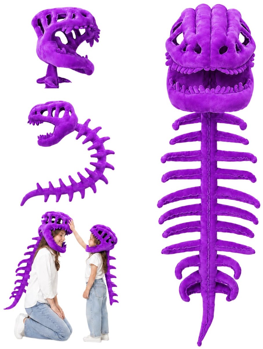 casalora - Dinosaur Skeleton Costume Set - 90cm - Dinosaur Skull Headpiece - Dinosaur Toy - Dinosaur Cosplay Costume - Halloween Costume - paars
