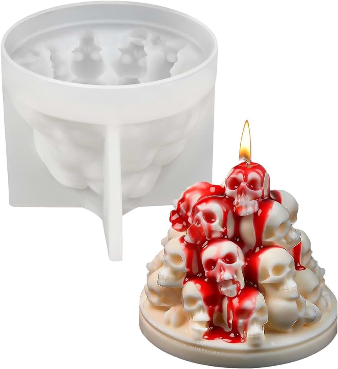 3D doodshoofd siliconen mal Halloween – kaarsgietvorm schedel voor kaarsen, epoxyhars, zeep, gips en beton, siliconen vormen om zelf kaarsen te gieten, Halloween siliconen vorm doodskop decoratie en