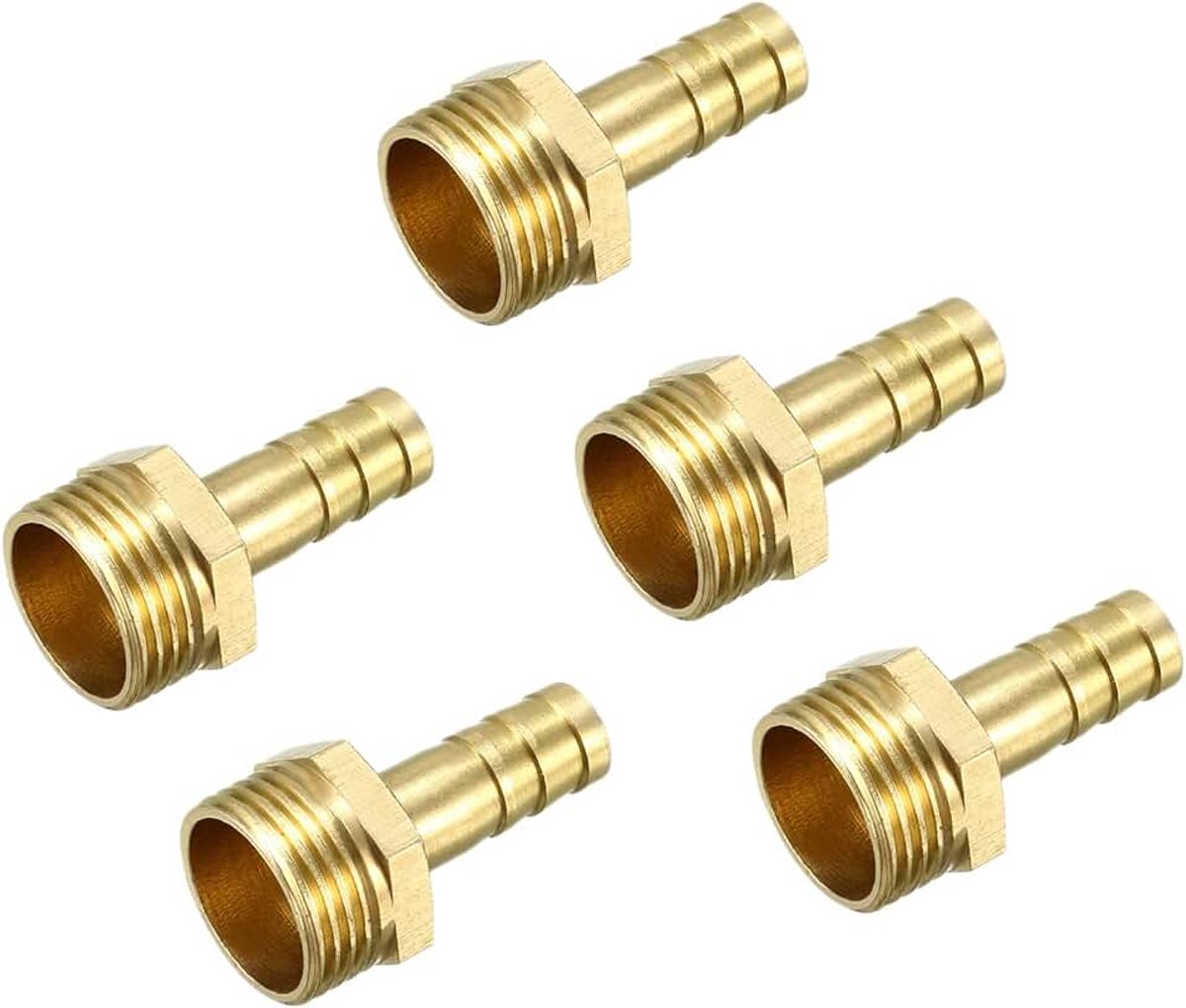 8 mm stekker x 3/8 PT stekker schroefdraad messing stekker slangaansluiting x 5 stuks slangadapter voor slangaansluiting, [vergulde toon]