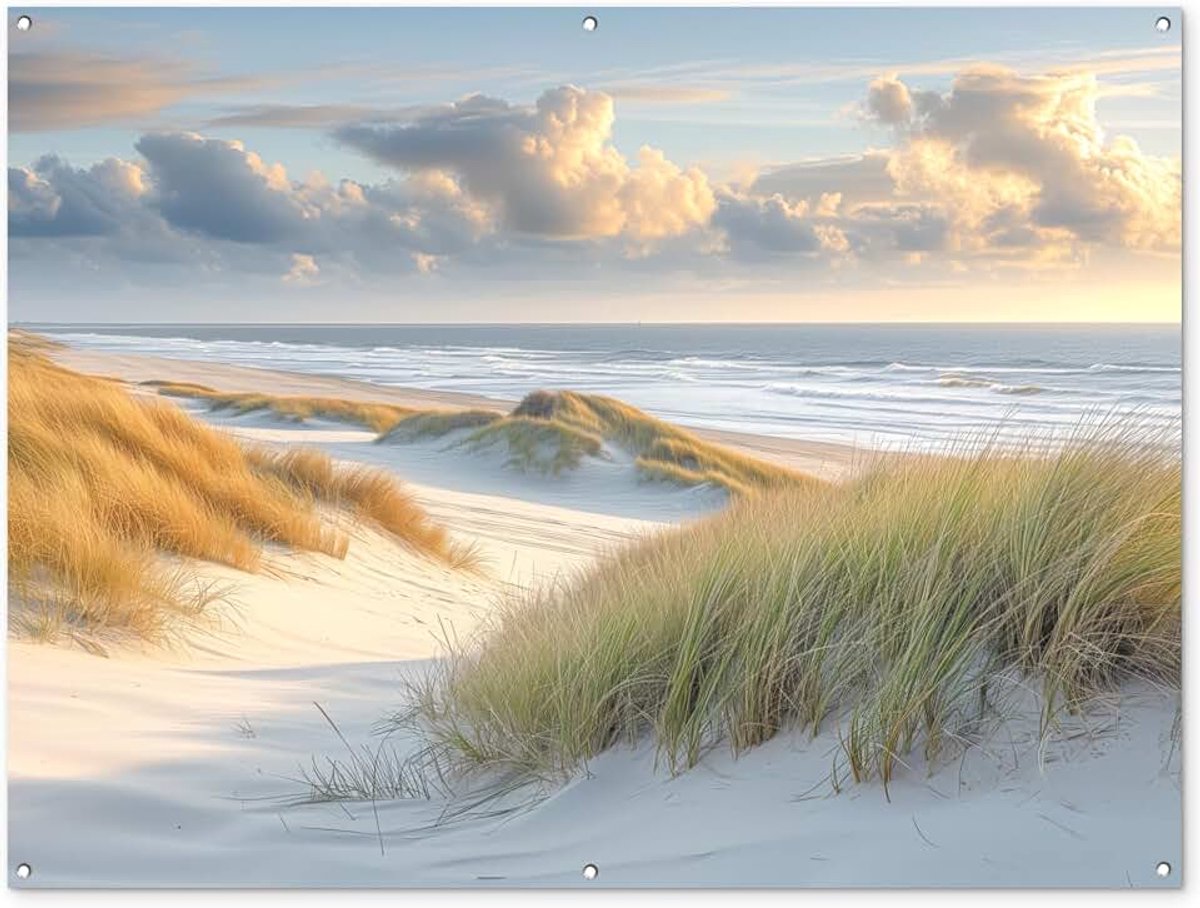 Tuinposter 160x120 cm Balkon Tuindecoratie Poster Garden Outdoor Posters Tuin Decoratie Tuinposters Voor Buiten Terras Tuinmuurdecoratie Strand - Duinen - Helmgras - Waddenzee