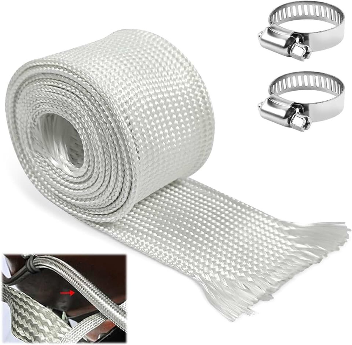 Hittebeschermingsslang, 25 mm, voor stroomgeneratoren, hittebeschermingsband voor uitlaatbuis, standverwarming, isolatie, slang, High TEMP glasvezel, sleeving voor verwarmingen,