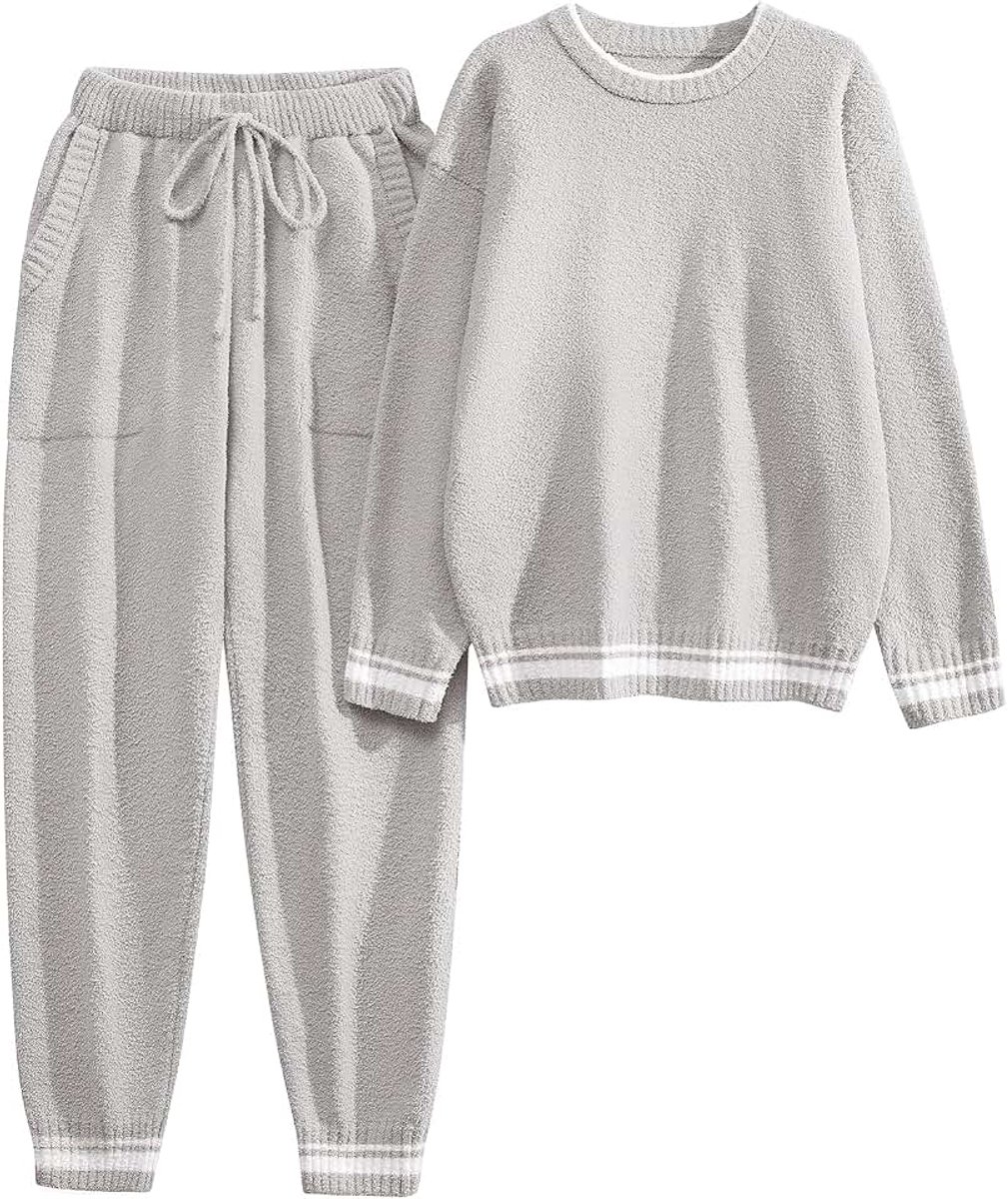 Girl Fleece pyjama voor dames, zachte pluizige 2-delige pyjama met lange mouwen, thermische nachtkleding, pyjamaset, gezellige winter Co Ord loungewear met zakken, S-XXL