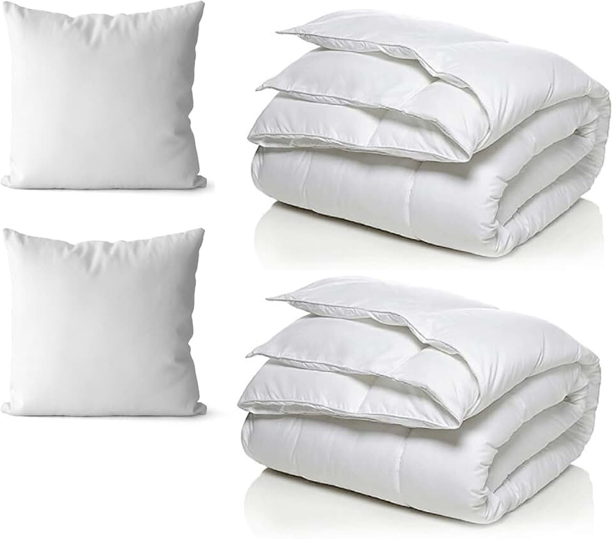 Tweepersoonsset – 2 dekbedden (140 x 200 cm) & 2 kussens (60 x 60 cm) – 550 g/m² – Hypoallergeen – Gemaakt in België | Ademende watten, 300 g/m², perzikhuidgevoel, machinewasbaar, hypoallergeen, gemaakt in België